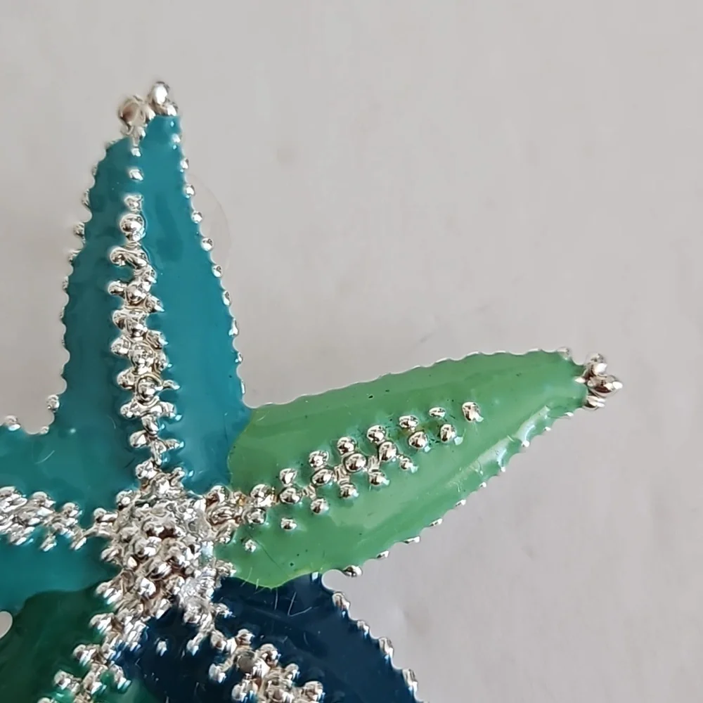 Silvertone & Shades of Green Enamel Pierced Earrings
